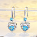 925 Sterling Silver Blue Zirconia Heart Shaped Earrings